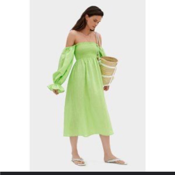 green emerald velvet dress CROSS-STRAP LIME GREEN LINEN DRESS